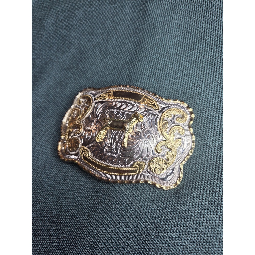 Vintage Large Champion Goat Show Buckle Silver Gold Two-Tone Zinc Alloy
